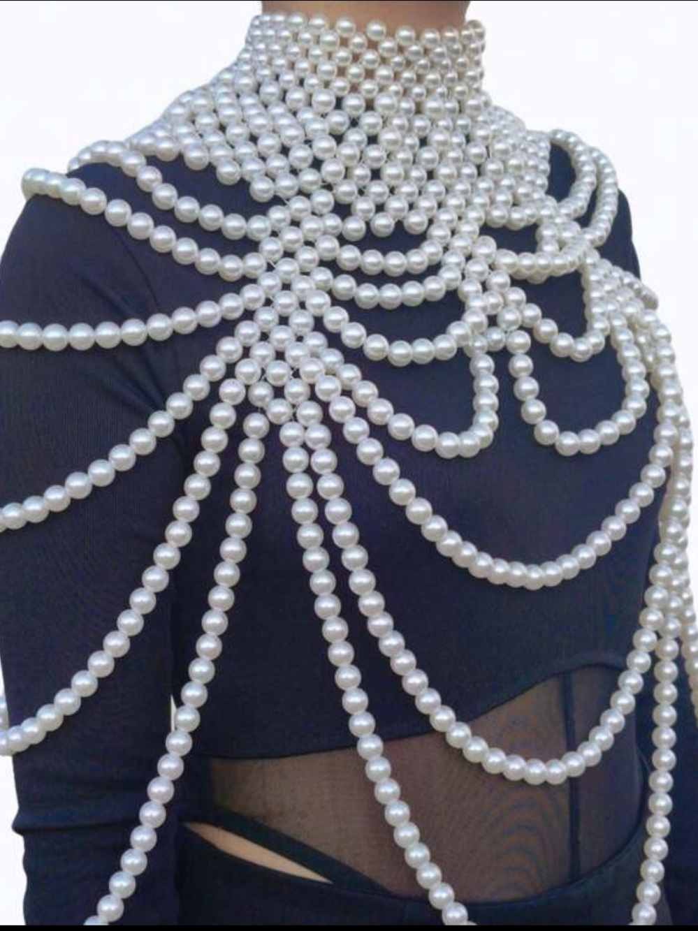 Faux Pearl Multi-Layer Shoulder Chain Necklace - White - Picture 3 of 3